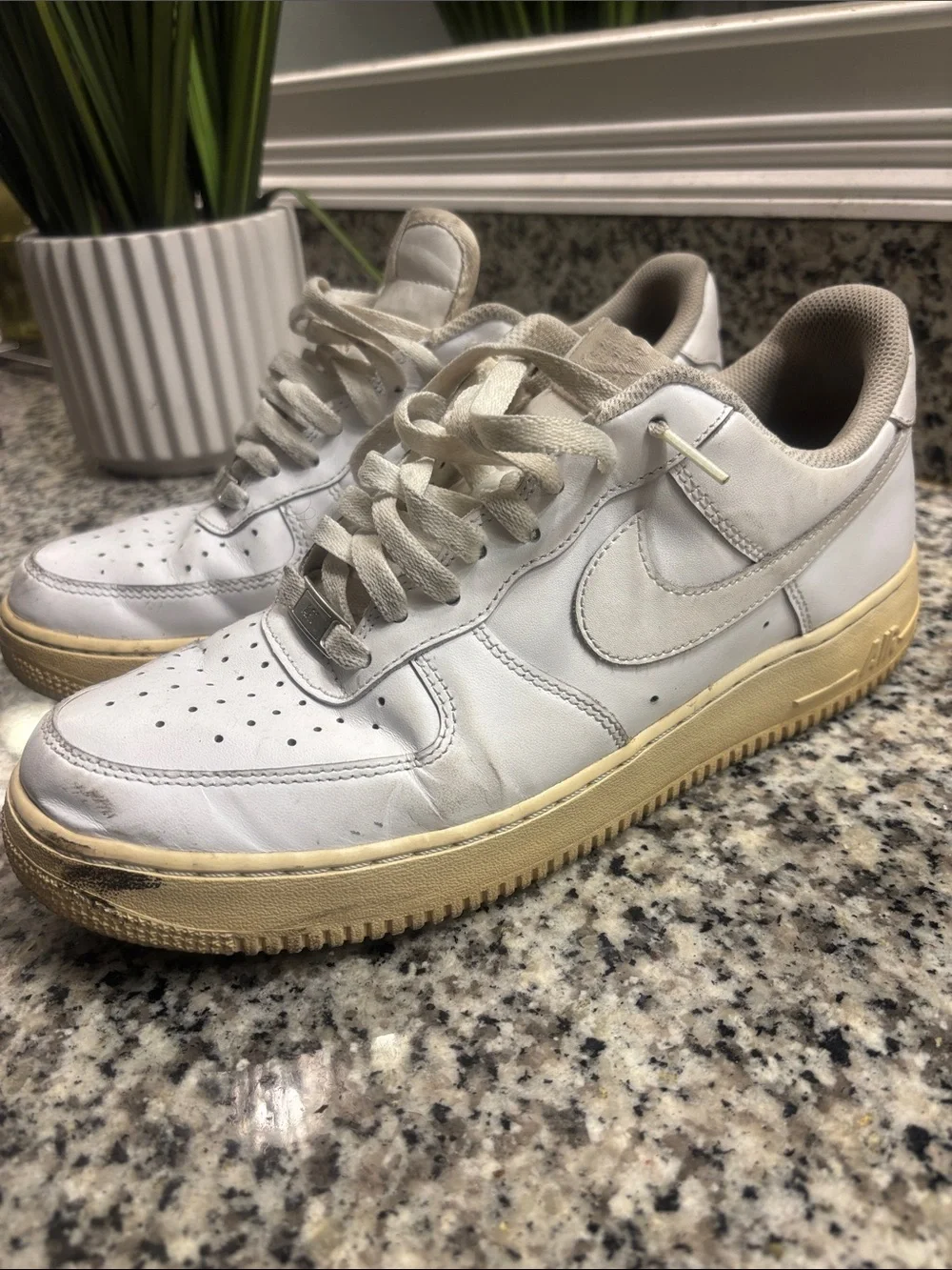 Nike Air Force 1 White Low-Top Sneakers with Cream Sole